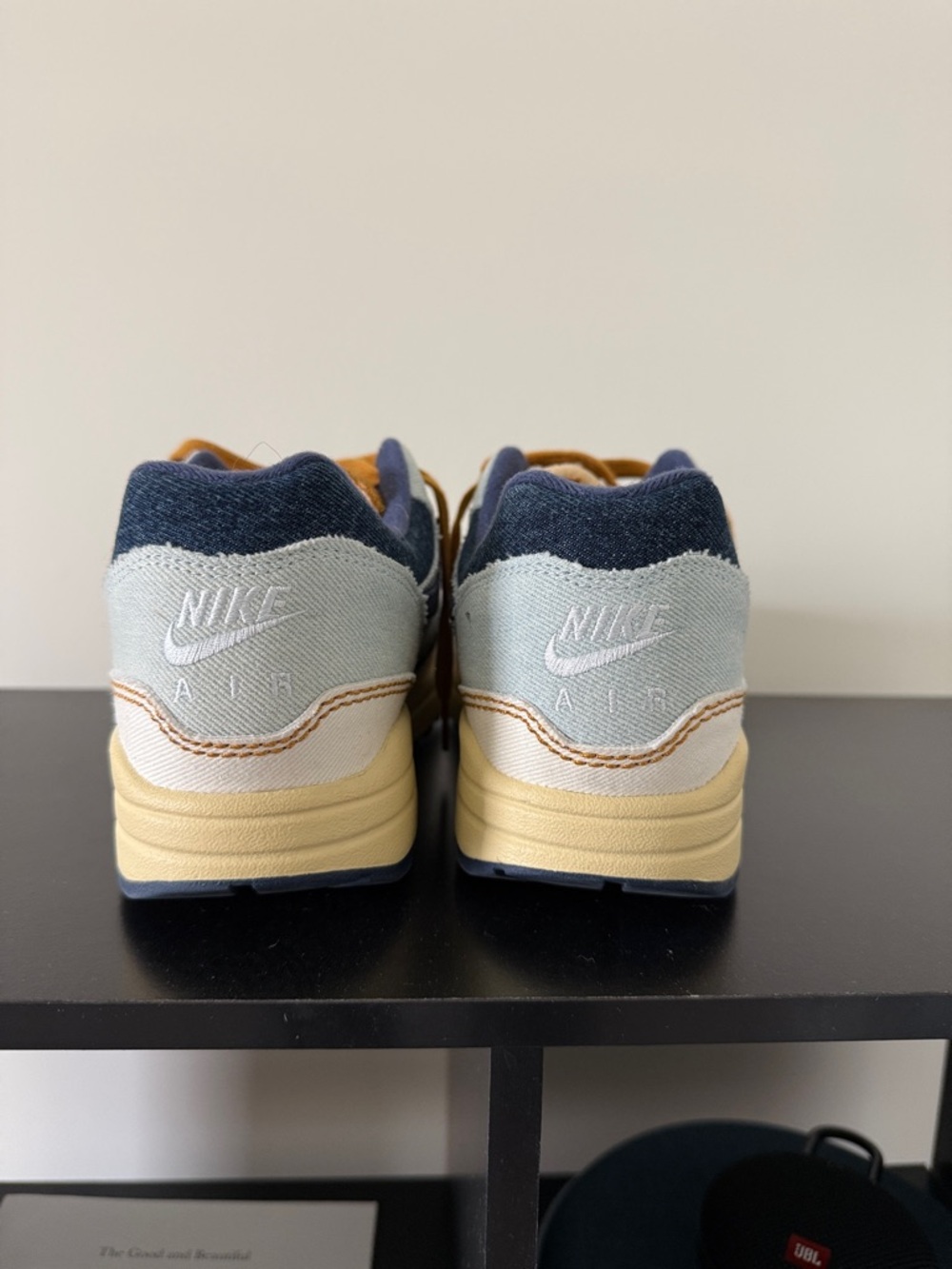 Nike Suede Low-Top Sneakers in Light Blue, Navy & Tan - Picture 2 of 3